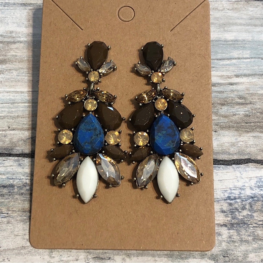 Premier Designs Drop Dangle EARRINGS‎ Cluster Blue Brown Crystals Posts NWOT